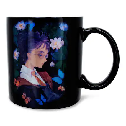 Front. Silver Buffalo - Harry Potter and Hermione Granger Anime-Style Ceramic Mug | Holds 20 Ounces - Black.