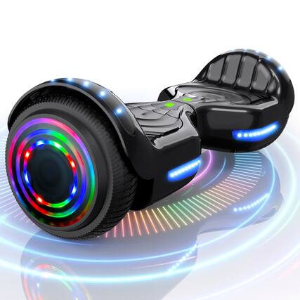 Front. Hover Heart - 6.5" Electric Hoverboard with Bluetooth Speaker, LED Light, Dual 60W Motors, UL2272 Certified Battery, 6.2 MPH Top Speed - Chrome Black.