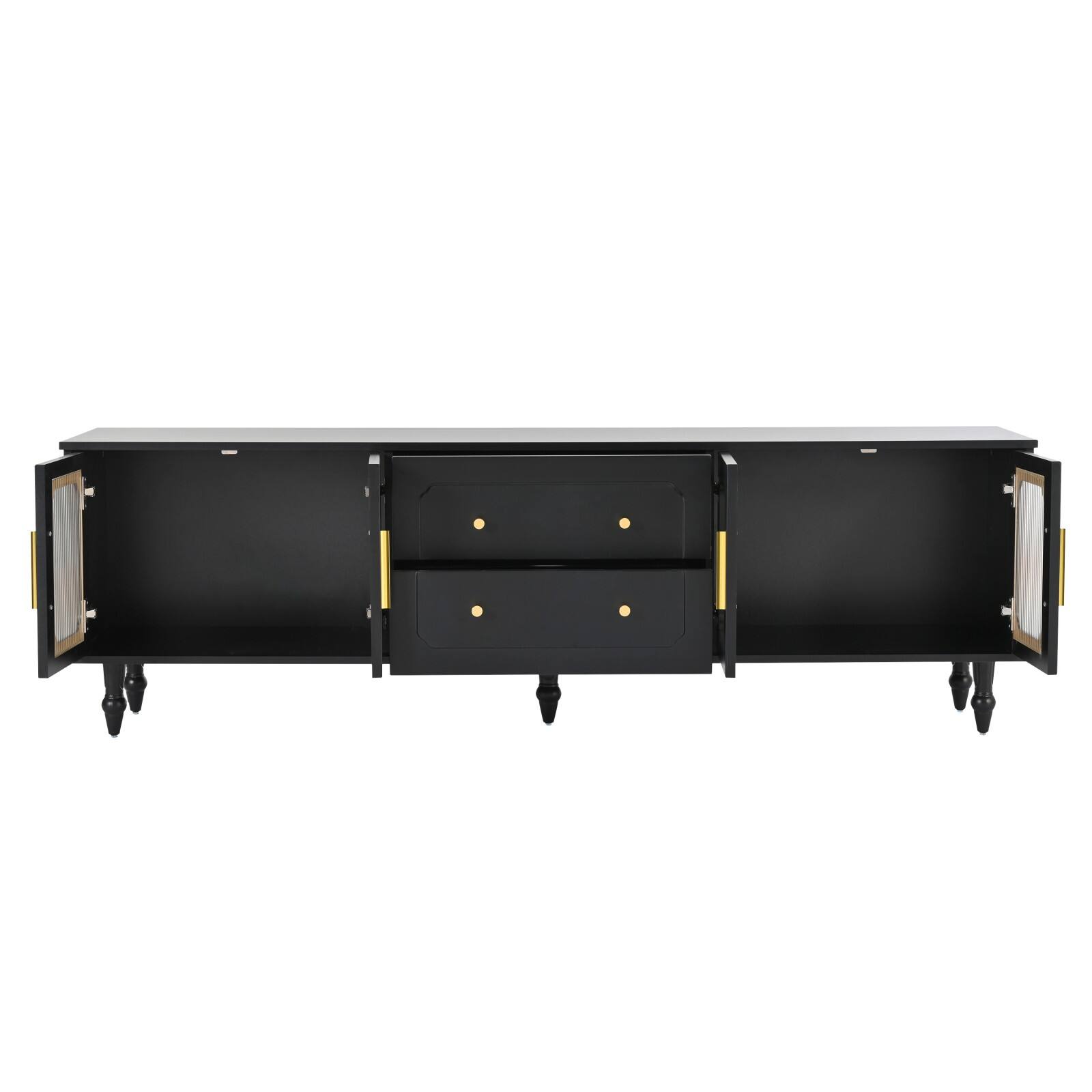 Alt View 9. Ecooso - Retro Design TV Stand with Fluted Glass Doors for TVs Up to 78'', Practical Media Console with 2 Drawers and Cabinets - Black.