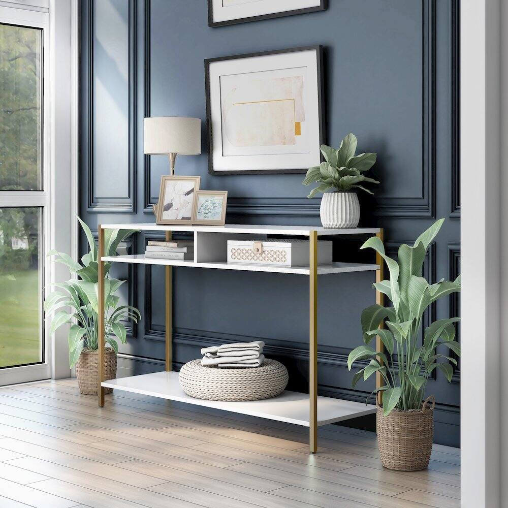 Alt View 3. Furniture of America - Mirah Contemporary Metal 3-Shelf Console Table - White.