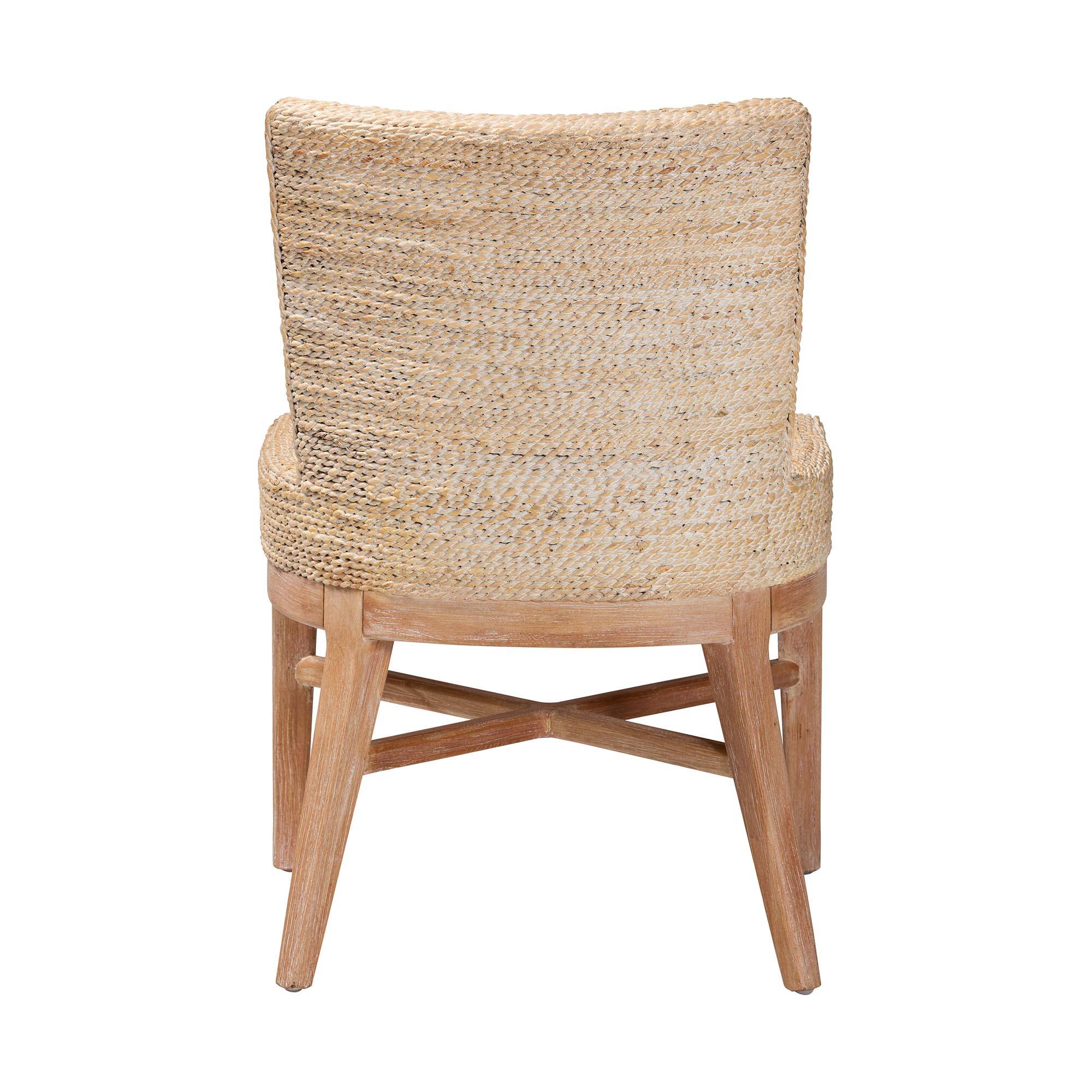 Back. bali & pari - Ridley Seagrass Dining Chair with Mahogany Wood Frame - Accent Chair with Woven Square Back and Cushioned Seat - White Wash.