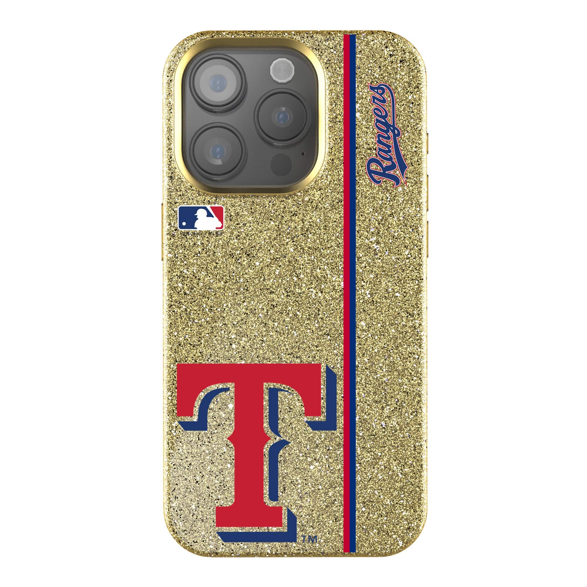 Front. Keyscaper - Texas Rangers iPhone Bling Case - 14 Pro Max - Gold.