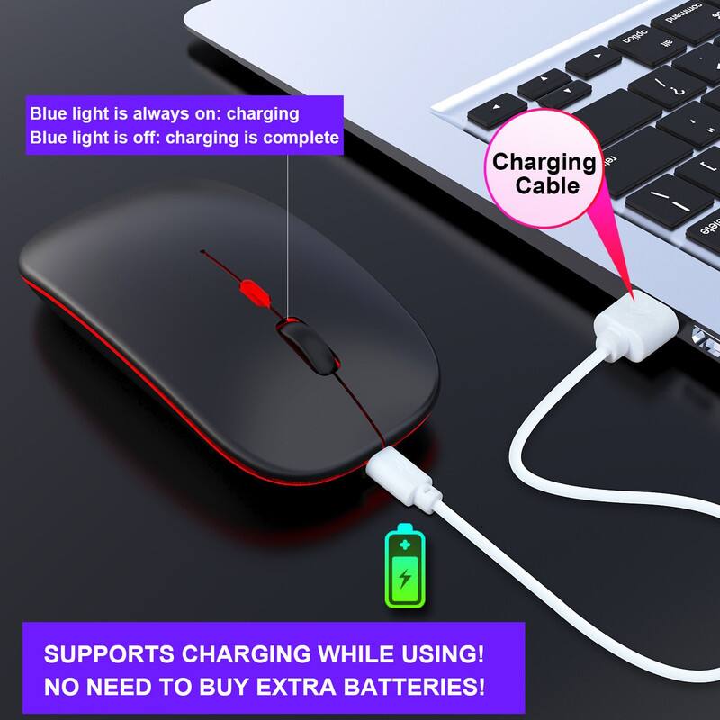 Blue light is always on: charging  
Blue light is off: charging is complete  

Charging Cable  

SUPPORTS CHARGING WHILE USING!  
NO NEED TO BUY EXTRA BATTERIES!