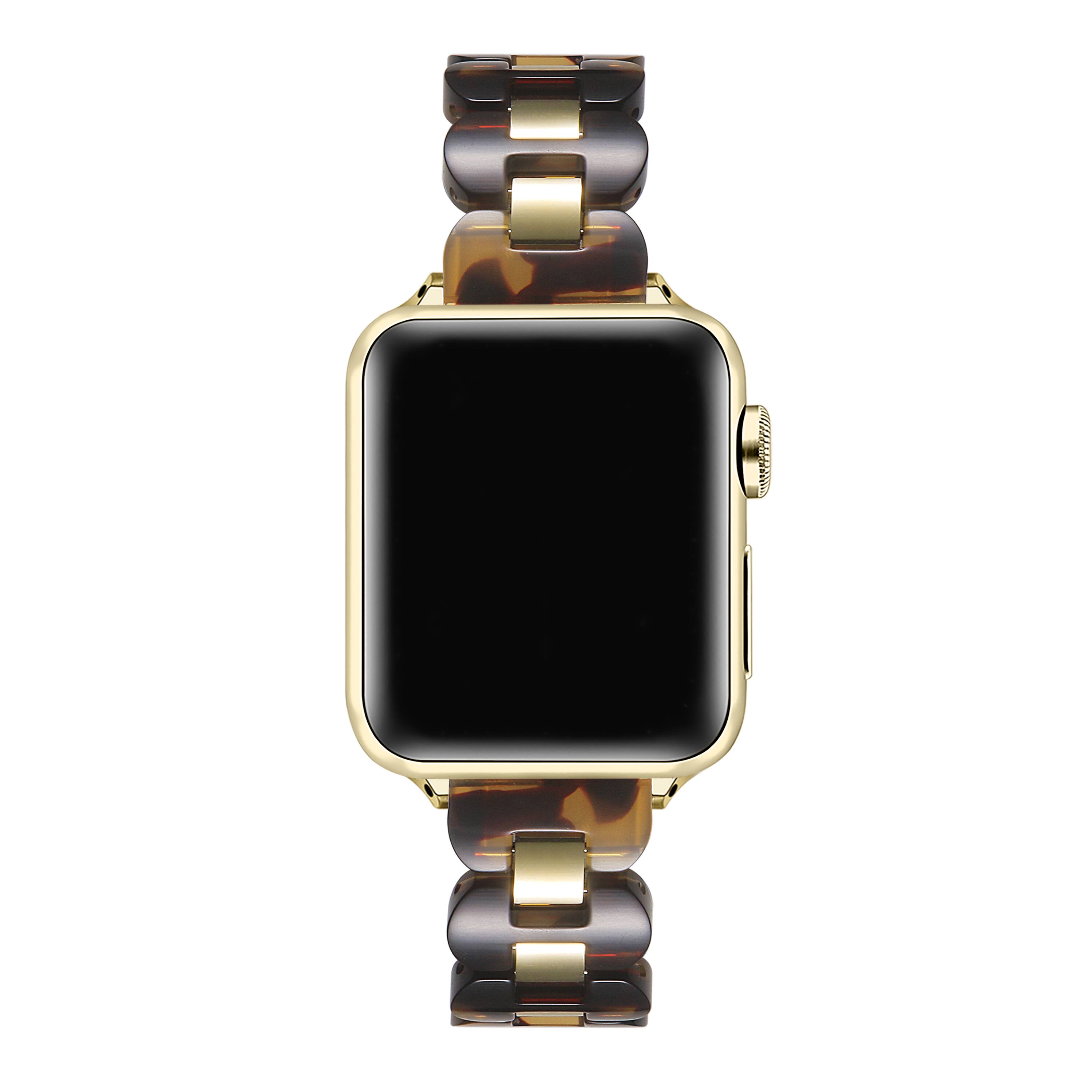 Back. Posh Tech - Aria Scalloped Resin & Stainless Steel Band for Apple Watch - Tortoise.