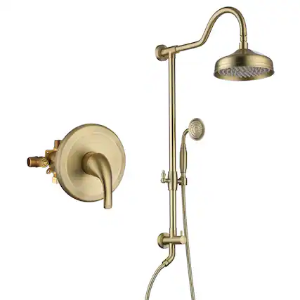 Front. Boyel Living - Retro Classic 1-Spray Patterns with 1.8 GPM 8 in. Wall Mount Dual Shower Heads with Brass Rough-In Valve in Brushed Gold - Brushed Gold.