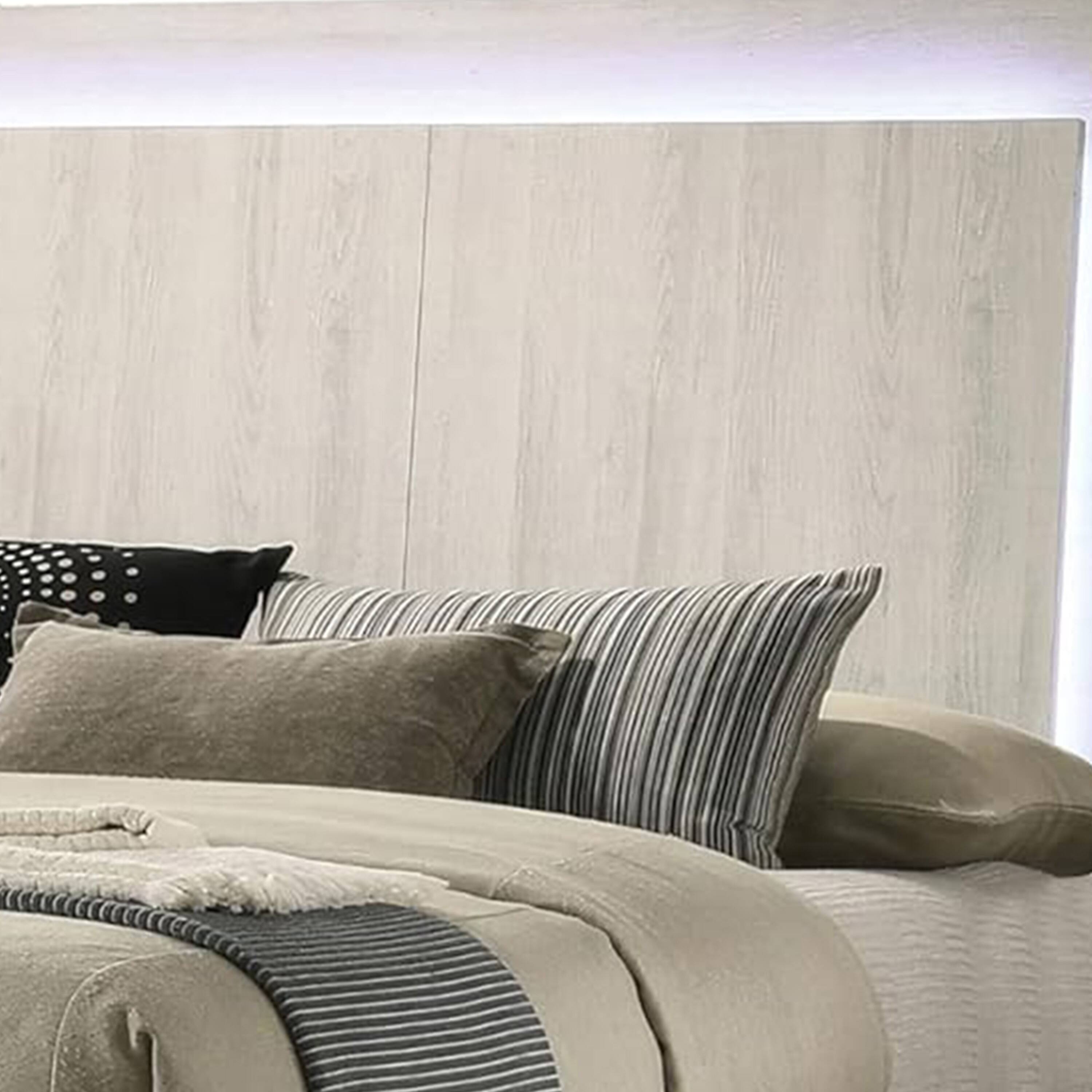Alt View 1. Manhattan Lane - Hyao Queen Size Bed w LED on Headboard, Antique White Wash Finsih - White Wash.