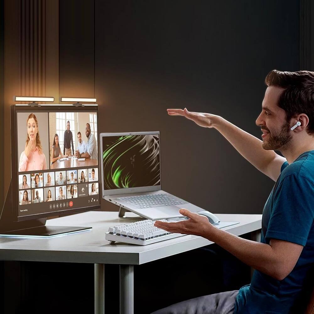 Angle. PARKER SLATER - Eye-caring monitor light bar for video conferencing, streaming, and Zoom, replaces traditional ring lights for computer..