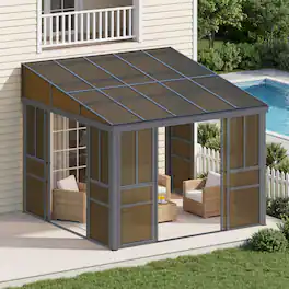 U-HOMY - Grey Wall-Mounted Solarium Sunroom Kit with Sliding Doors and Adjustable Polycarbonate Windows - 10'x10'