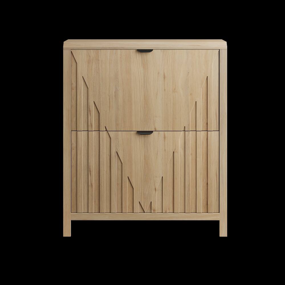 Alt View 6. Loheer - Loheer 31.5 inch oak entryway shoe cabinet with vertical carved panels - Oak.
