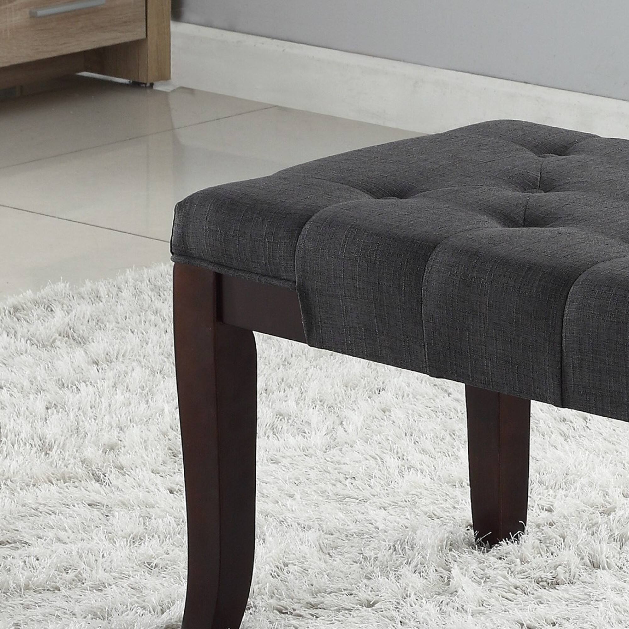 Back. GOODSILO - Tufted Upholstered Ottoman Bench with Solid Wood Legs for Entryway, Bedroom, or Living Room Seating and Storage - Gray.