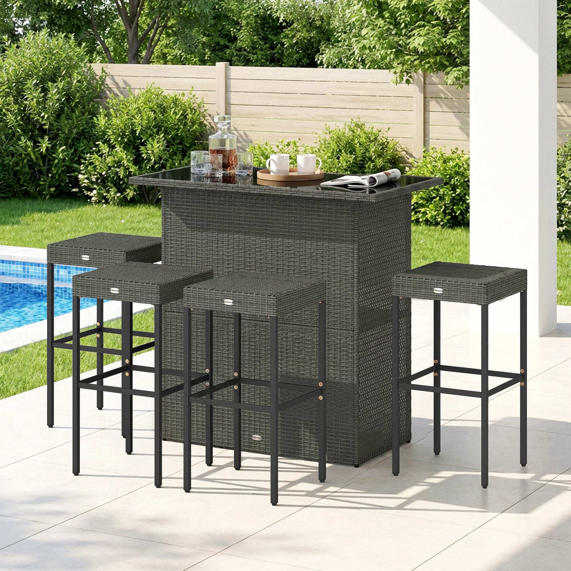 Alt View 7. Outsunny - Piece Rattan Wicker Bar Set, High Top Outdoor Table and Chairs, Bar Height Patio Set - Dark Gray.