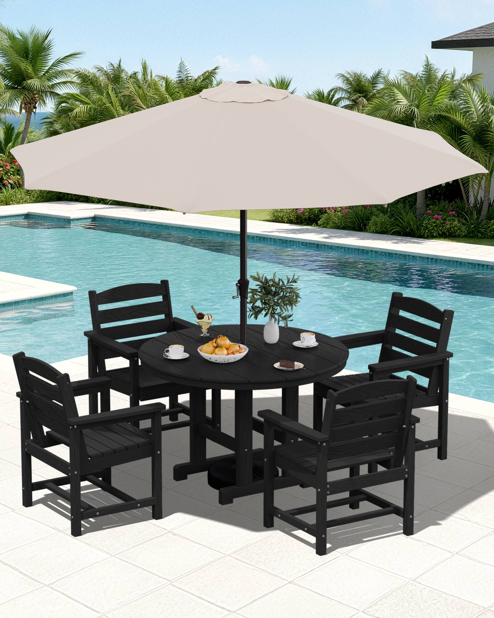 Alt View 3. SERWALL - SERWALL 5-Pc Patio Dining Sets, HDPE Outdoor Table and Chairs Furniture Set, 45" Round Table and 4 Dining Chairs,Black - Black.