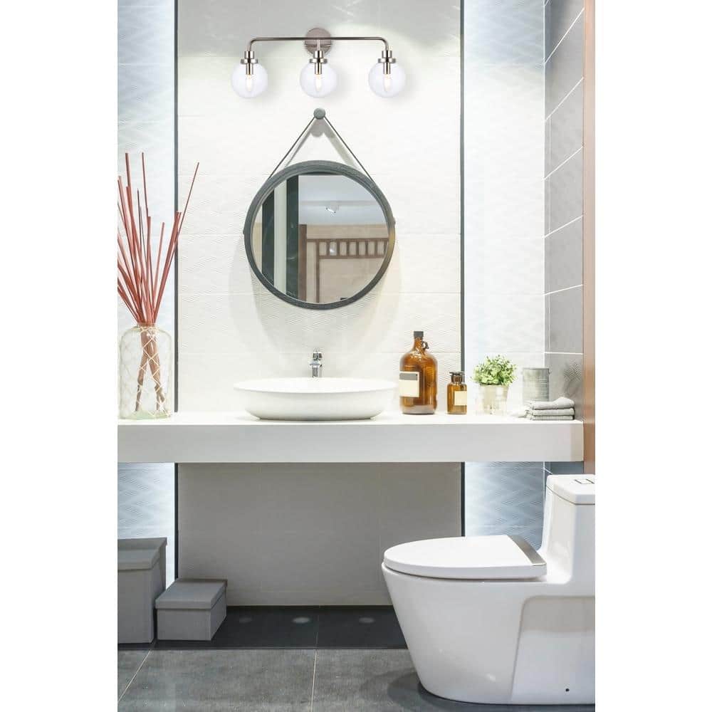 Living District - Hanson 3 lights bath sconce in polished nickel with clear shade - Polished Nickel And Clear Shade