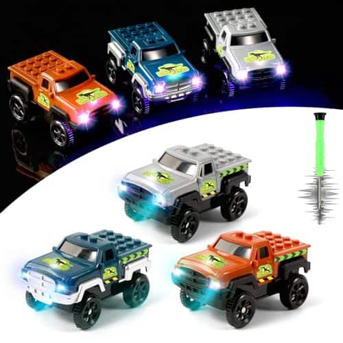 DORLUKFU - Tracks Cars only Replacement,Track Cars for Tracks Glow in The Dark, Car Tracks Accessories with 3 Flashing LED Lights,