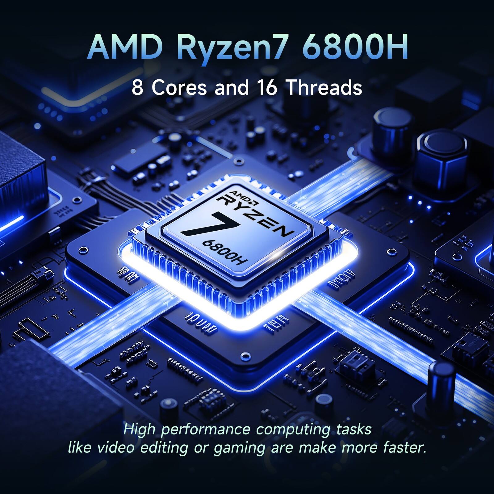 AMD Ryzen7 6800H
8 Cores and 16 Threads
High performance computing tasks like video editing or gaming are make more faster.