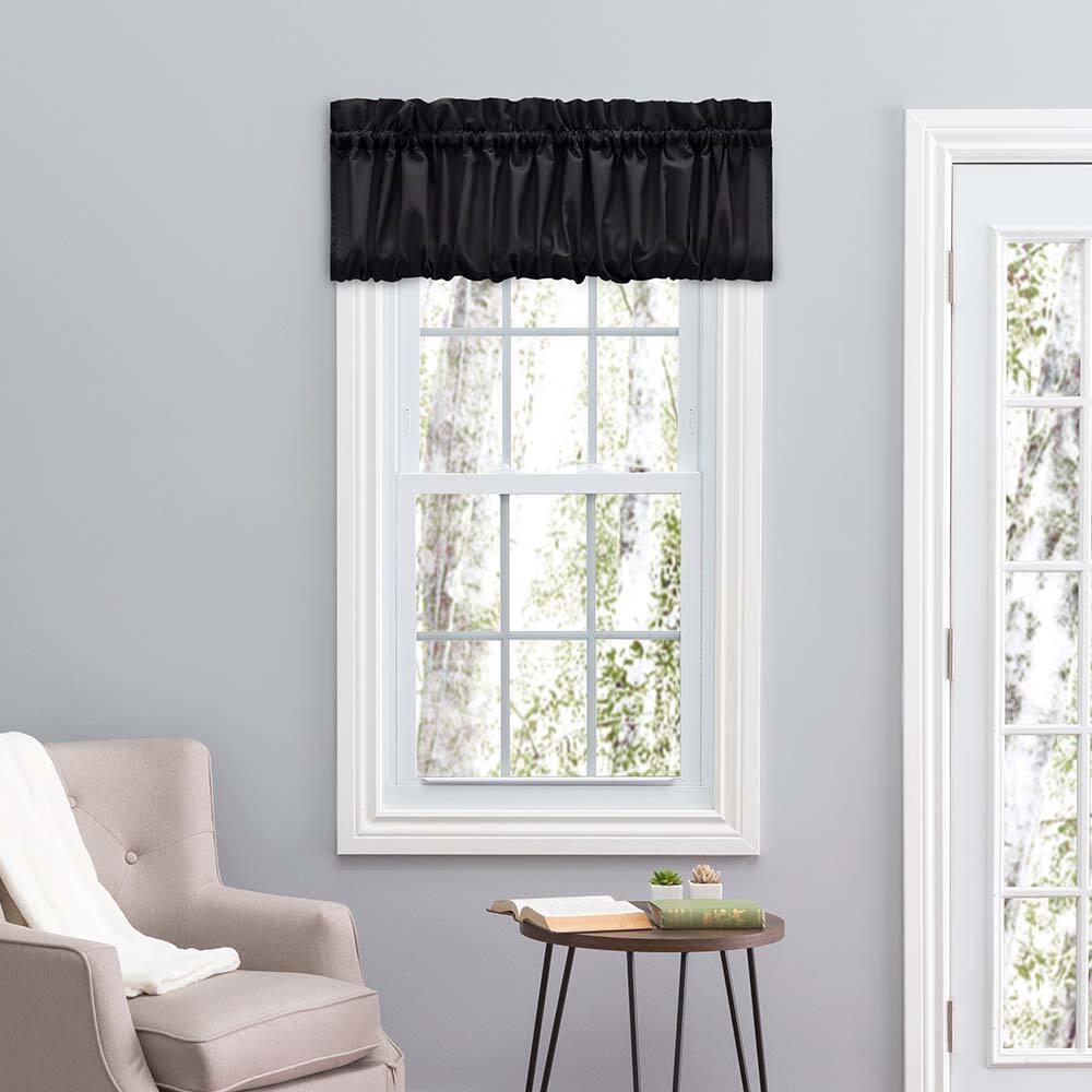 Angle. Ellis Curtain - Ellis Stacey Solid Color Window 1.5" Rod Pocket High Quality Fabric Balloon Valance 60"x15" Black - Black.
