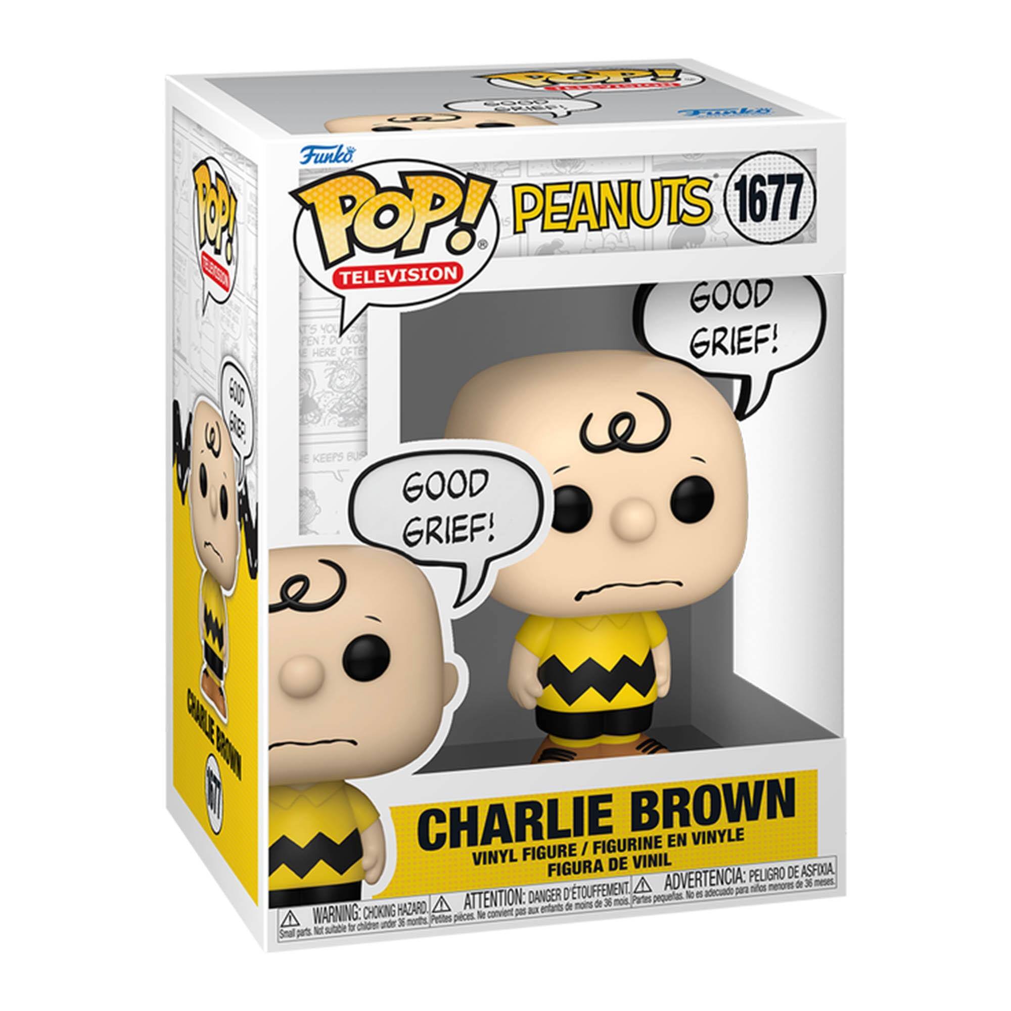 Funko POP!  
TELEVISION  
PEANUTS 1677  

CHARLIE BROWN  
VINYL FIGURE / FIGURINE EN VINYLE / FIGURA DE VINIL / FIGURA DE VINIL  

GOOD GRIEF!  

WARNING: CHOKING HAZARD - Small parts. Not for children under 3 years.  
ATTENTION: DANGER DE TOUFFEMENT - Petites pièces. Ne convient pas aux enfants de moins de 3 ans.  
ADVERTENCIA: PEIGRO DE ASFIXIA - Piezas pequeñas. No es adecuado para niños menores de 3 años.
