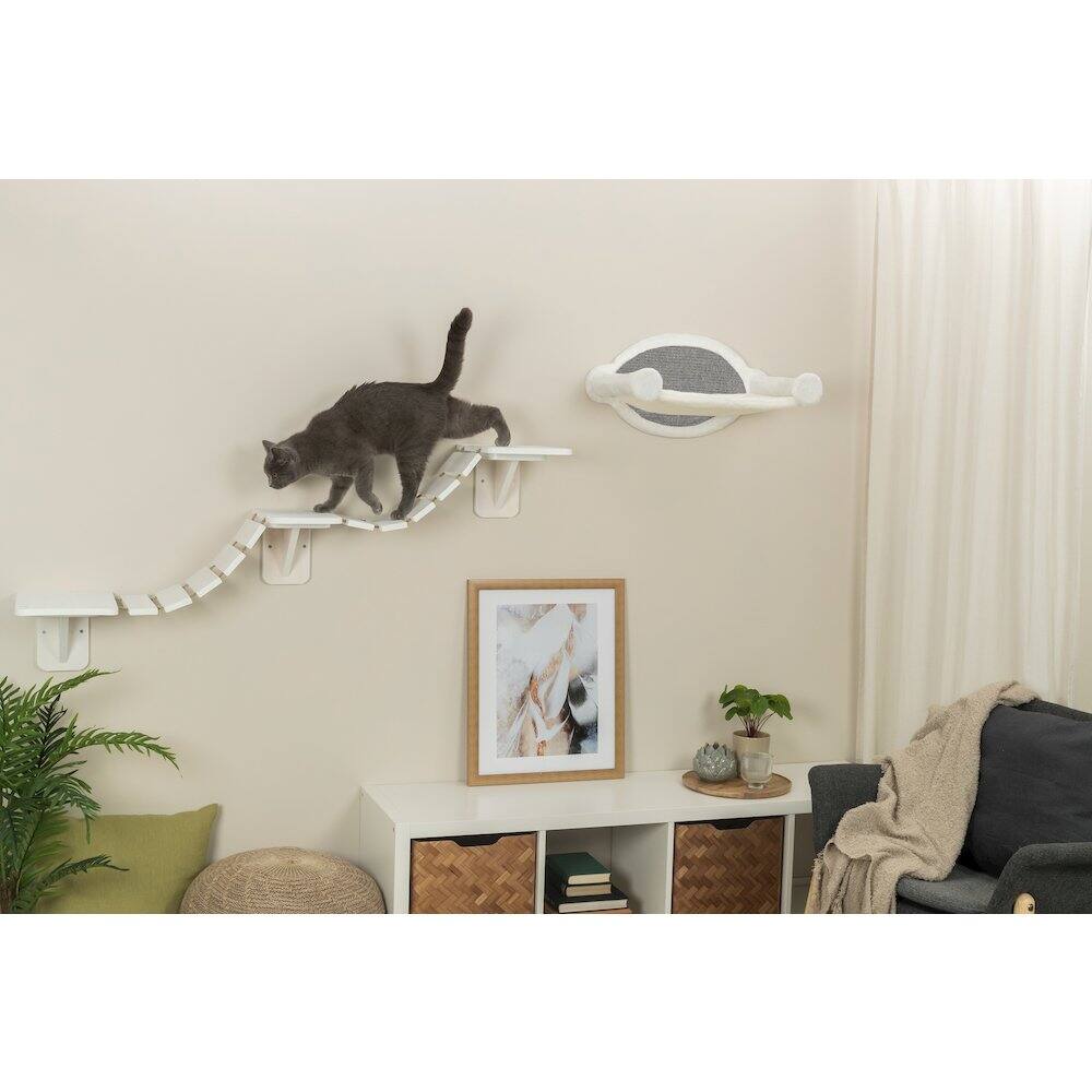 Left. TRIXIE - Multi-Level Wall Mounted Cat Perch with Bridge - White.