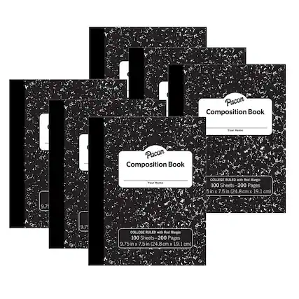 Pacon Composition Book
Your Name
Pacon Composition Book
Your Name
COLLEGE RULED with Red Margin
100 Sheets - 200 Pages
5 in x 7.5 in (24.8 cm x 19.1 cm)
9.75 in x 7.5 in (24.8 cm x 19.1 cm)
