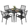 Nuu Garden - 5-Piece Metal Patio Dining Set with Umbrella Hole and 4 Stackable Chairs - Black