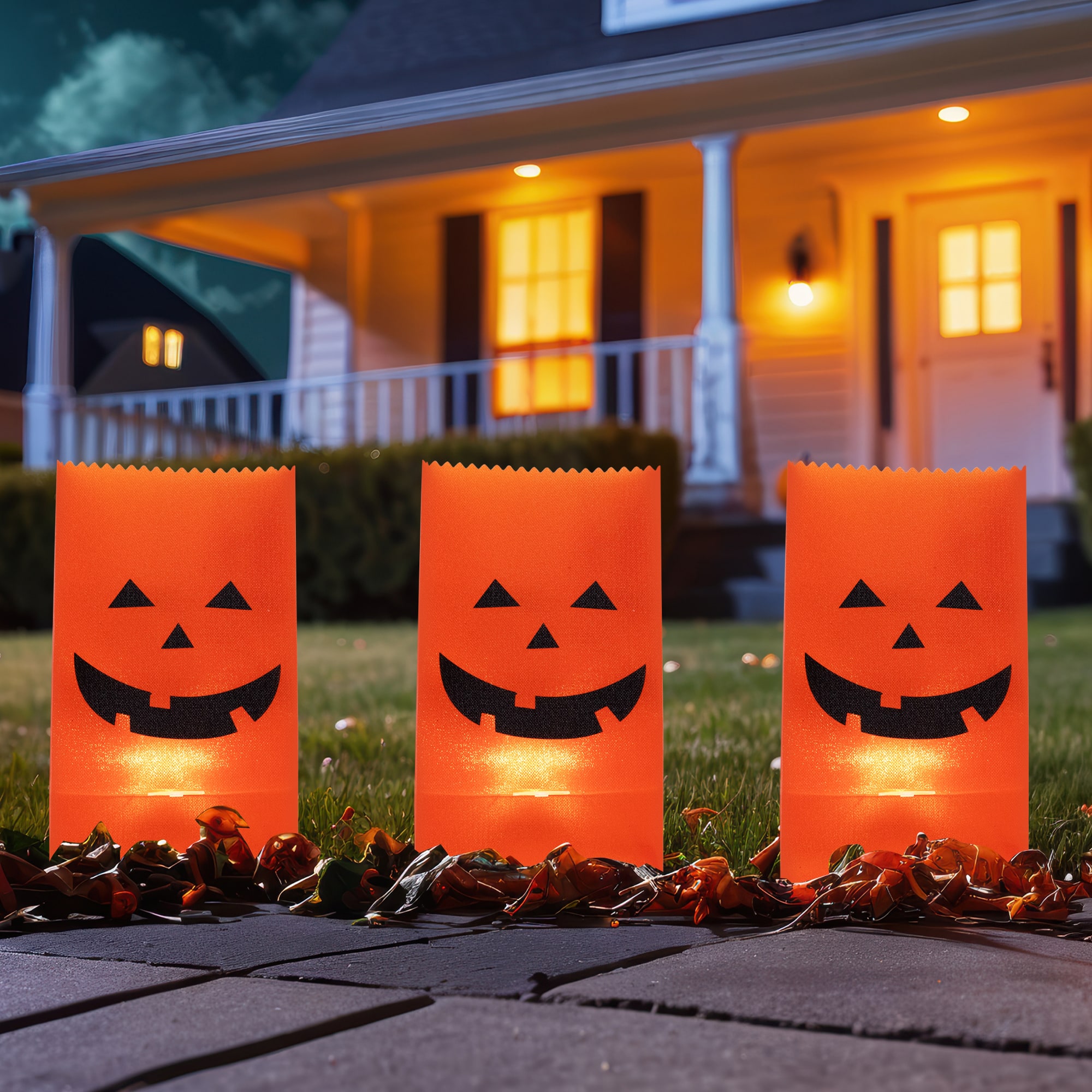 Northlight - Lighted Jack-O-Lantern Halloween Outdoor Luminary Pathway Markers - 9.5" - Set of 3 - Orange
