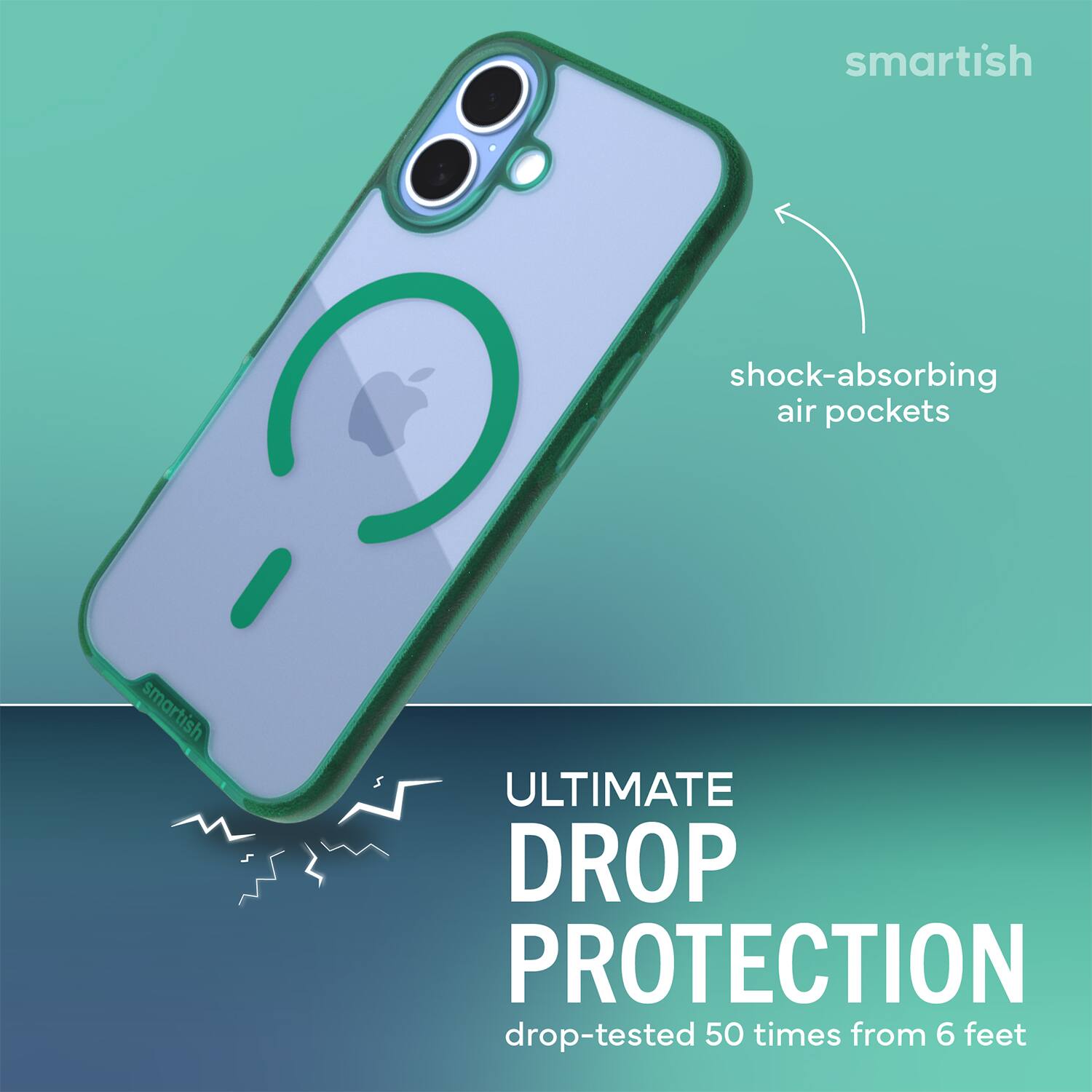 smartish shock-absorbing air pockets smartish ULTIMATE DROP PROTECTION drop-tested 50 times from 6 feet