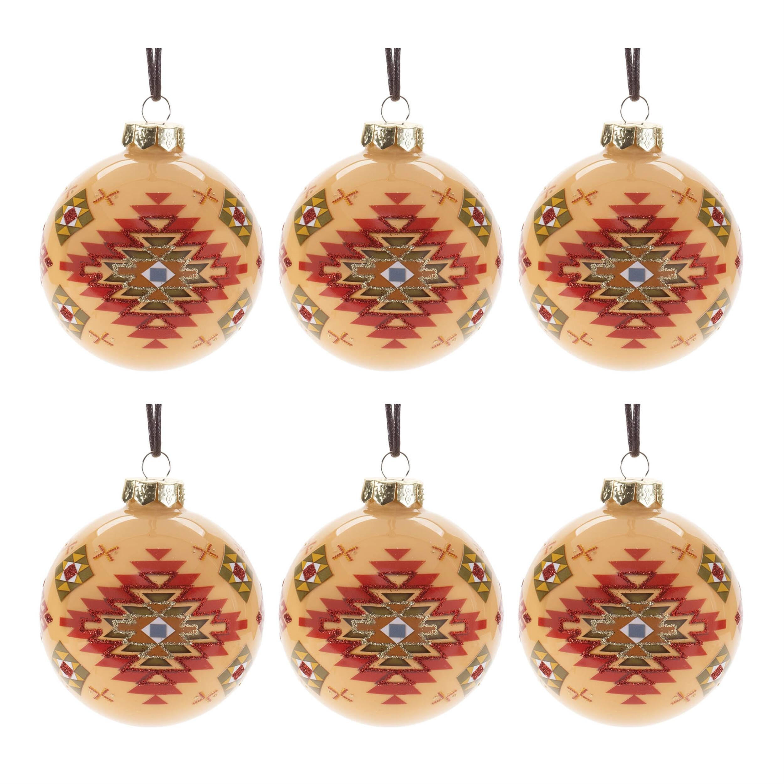 Left. BreeBe - Western Glass Ball Ornament (Set of 6) - Beige, Red.