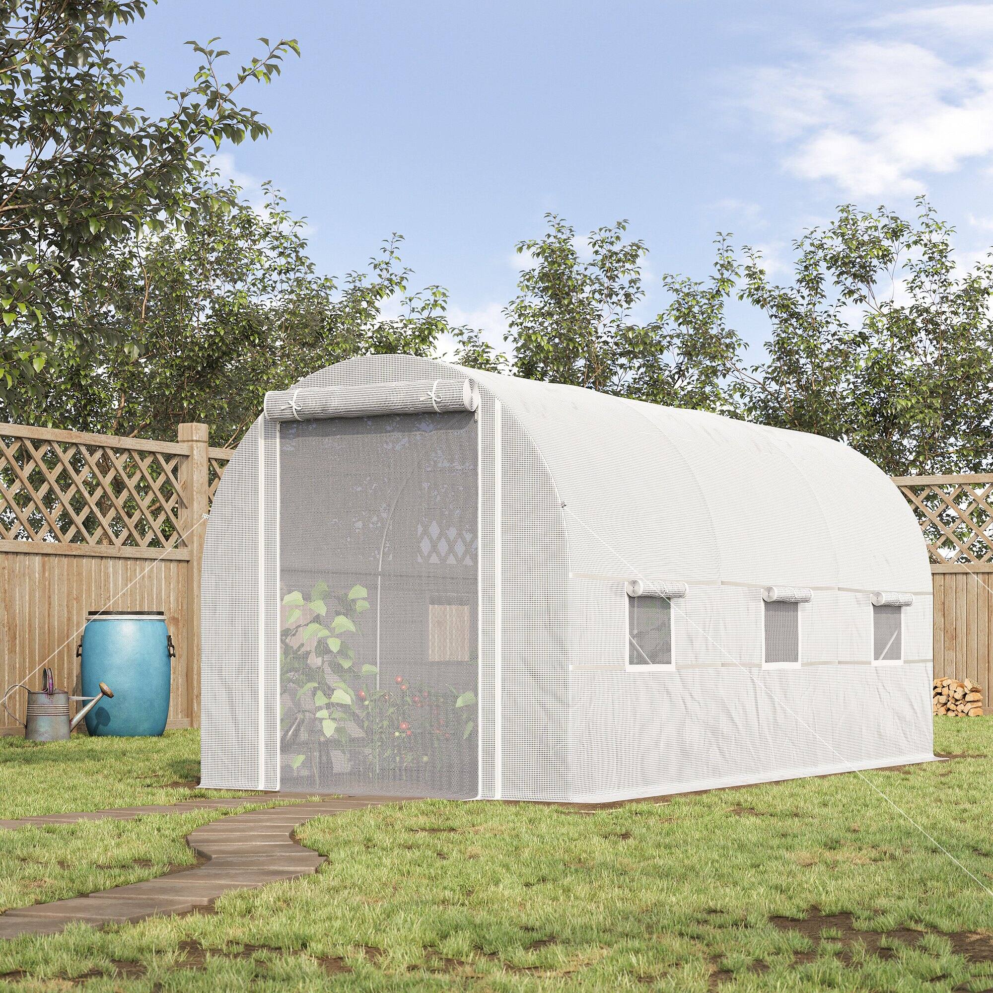 Alt View 1. Outsunny - x 6.6' x 6.6' Walk-In Tunnel Greenhouse, Large Garden Hot House Kit with 6 Roll-up Windows & Roll Up Door - White.