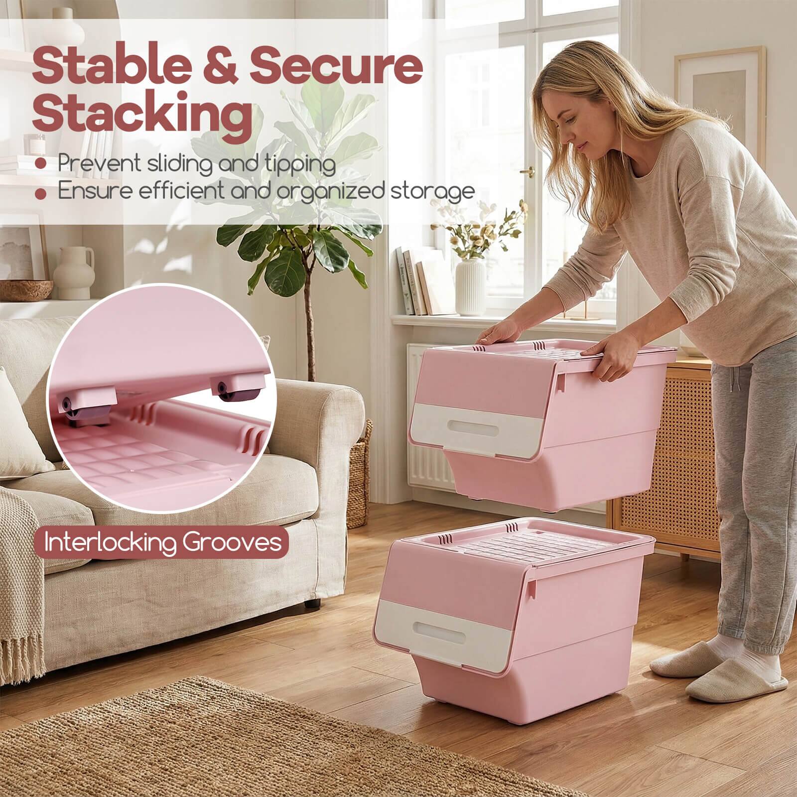 Stable & Secure Stacking  
- Prevent sliding and tipping  
- Ensure efficient and organized storage  

Interlocking Grooves
