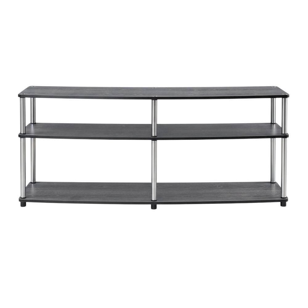 Alt View 3. FurniFact - Weathered Gray 3-Tier TV Stand with Particle Board and Stainless Steel Poles - Gray.