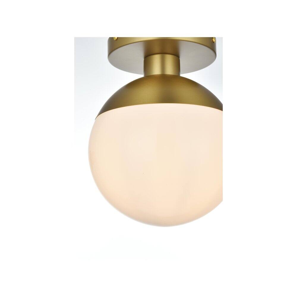Alt View 4. Living District - Eclipse 8 Inch Flush Mount Ceiling Light Frosted White Shade in Satin Gold - Satin Gold And Frosted White.
