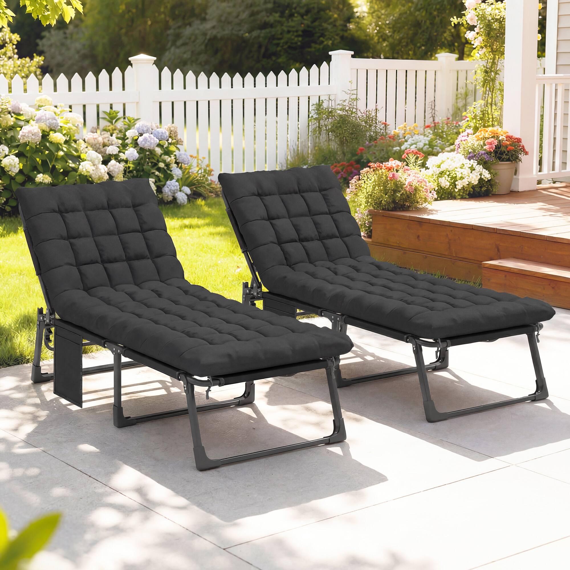 Alt View 8. Outsunny - Chaise Lounge Chair Outdoor Tanning Chair Set of 2 with 5-Position Backrest, Cushions - Black.