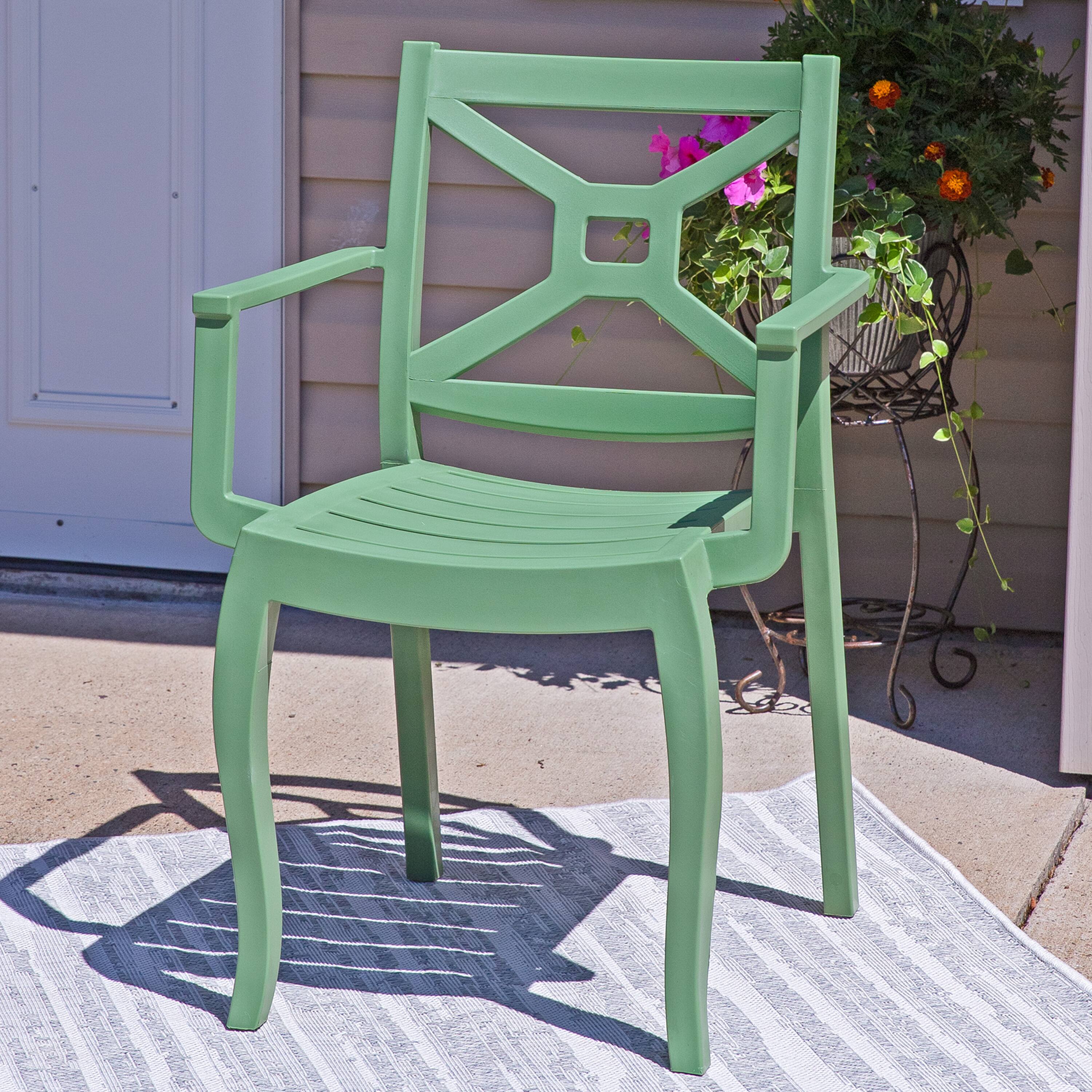 Alt View 5. Sunnydaze - Tristana Plastic Stackable Patio Armchair - Set of 2 - Green.