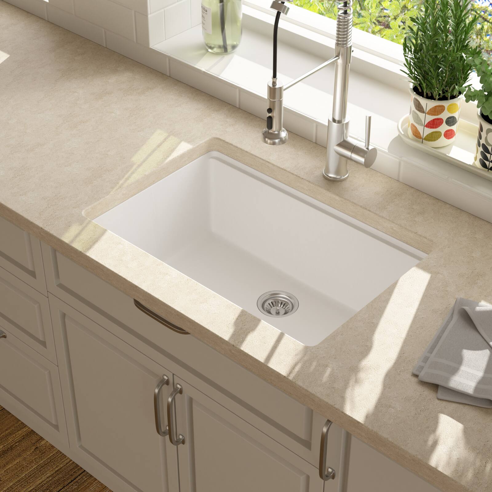 Back. Lordear - 28x19x10 Inch White Granite Composite Undermount kitchen Sink Single Bowl Quartz Workstation kitchen Sink - White.