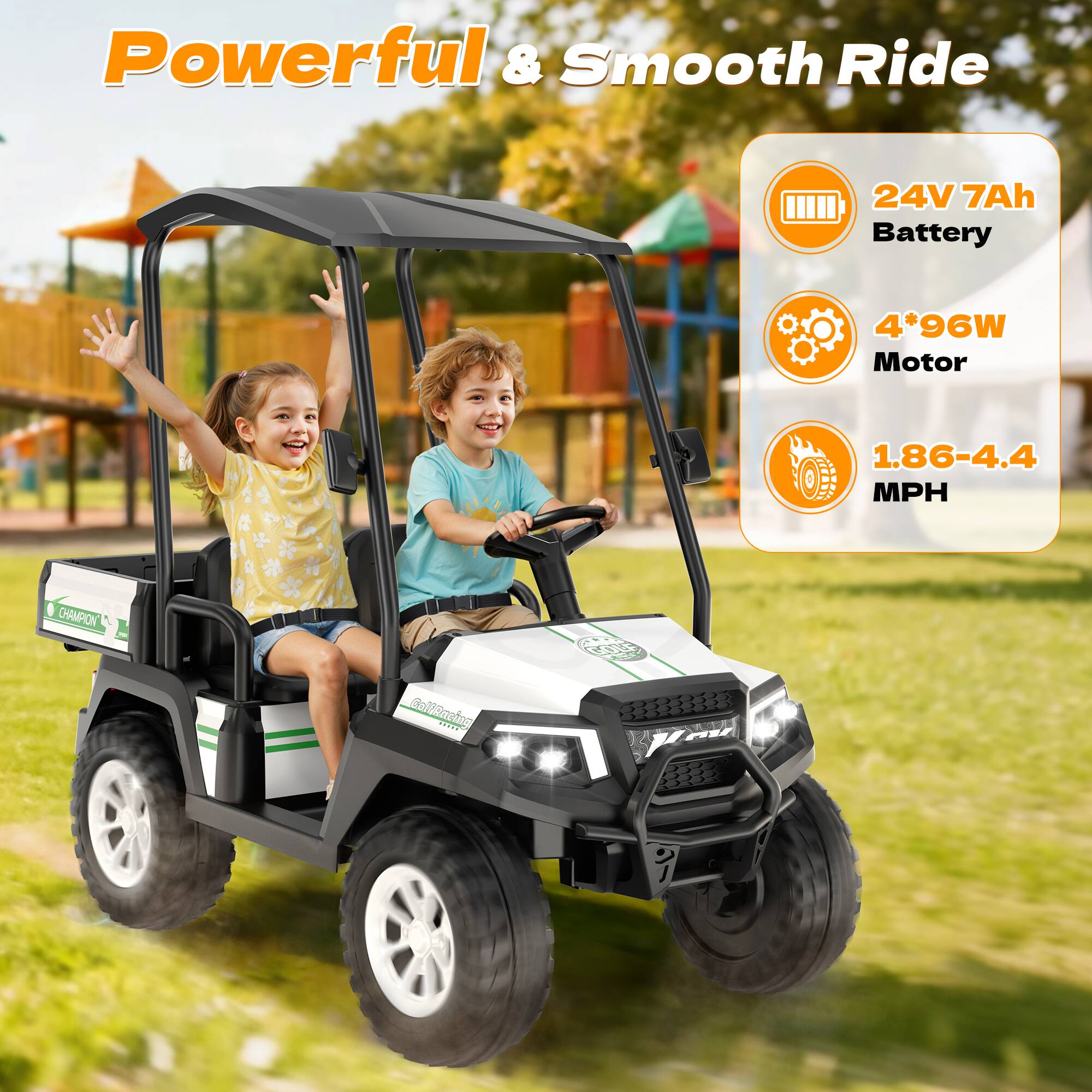 Powerful & Smooth Ride

24V 7Ah Battery

4*96W Motor

1.86-4.4 MPH

CHAMPION CollRacing 11926

GOLF