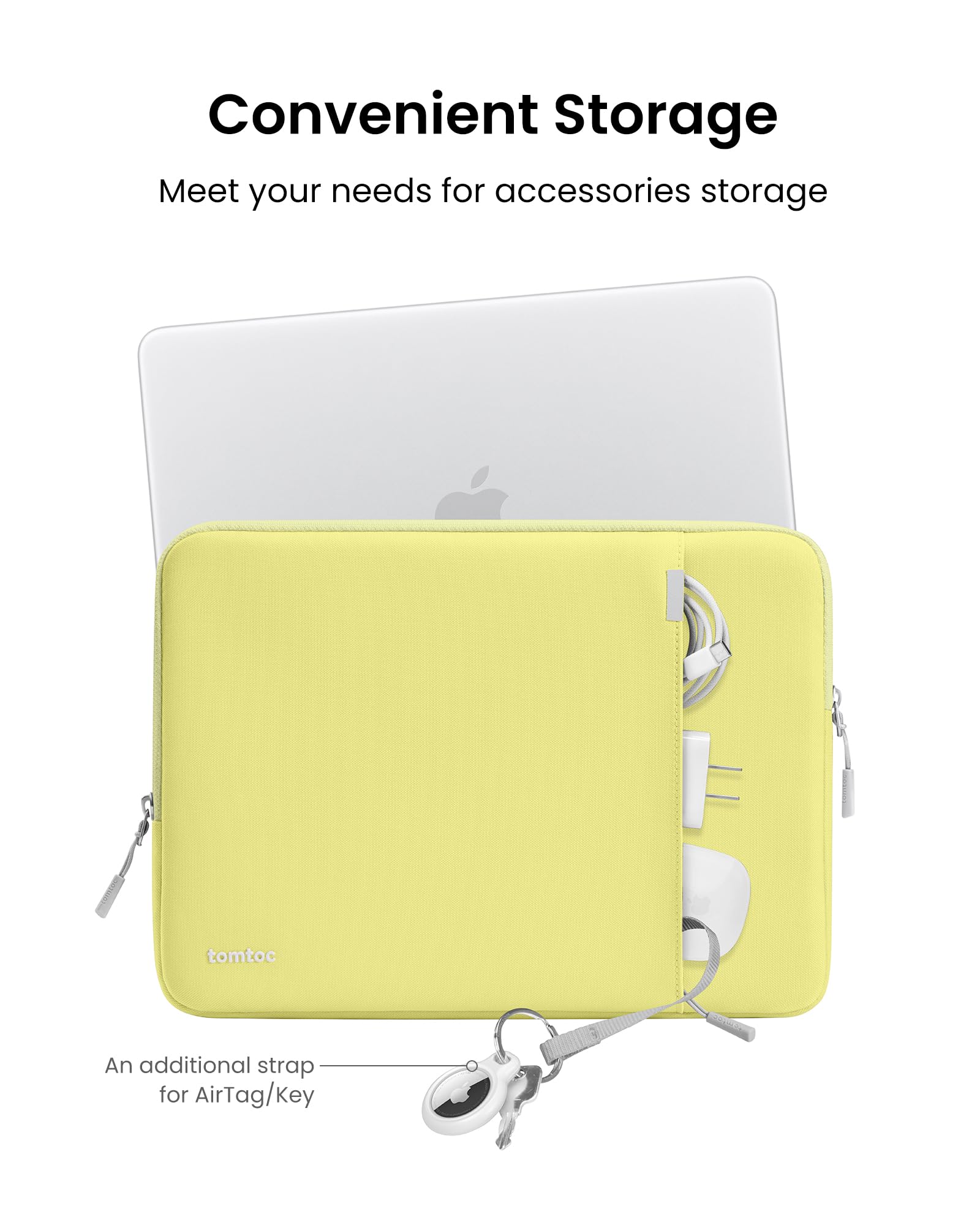 Convenient Storage  
Meet your needs for accessories storage  

tomtoc  
An additional strap for AirTag/Key