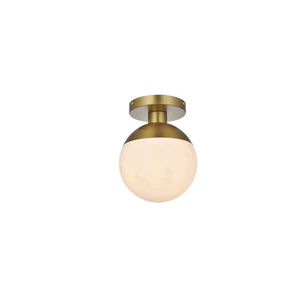 Left. Living District - Eclipse 8 Inch Flush Mount Ceiling Light Frosted White Shade in Satin Gold - Satin Gold And Frosted White.
