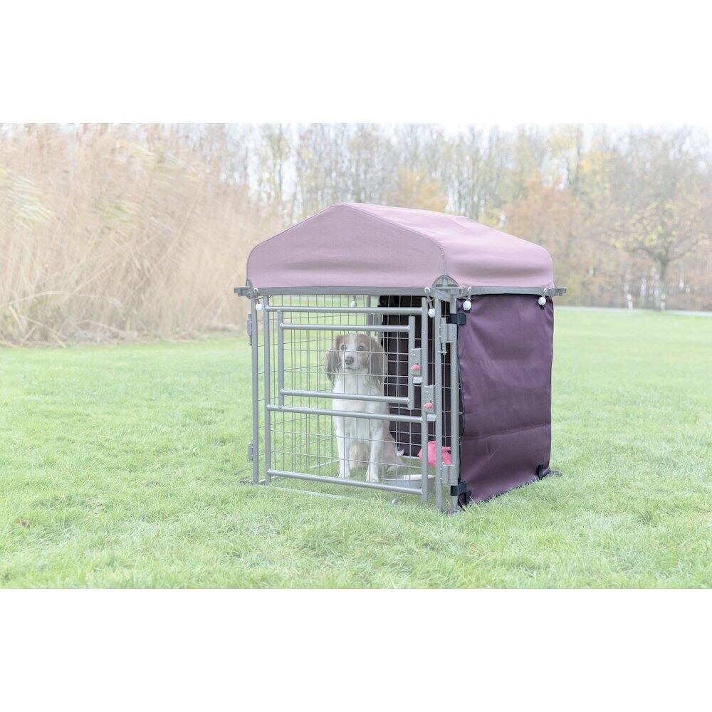 Angle. TRIXIE - Dog Kennel Sunshade, All Weather Side Panel, Fits Kennel, Burgundy - Burgundy.