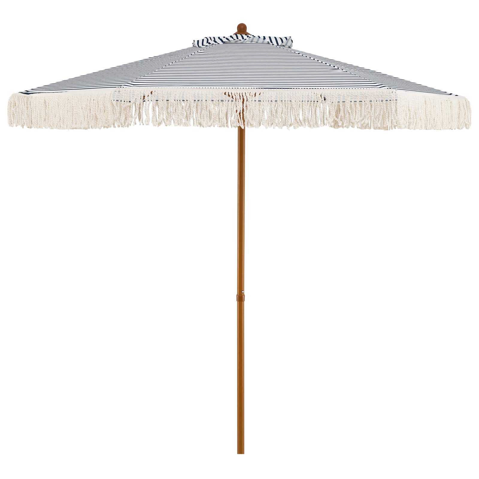 Costway - 7FT Patio Umbrella with Fringe Sun-Protective Polyester Canopy, Cute Beach Umbrella - Blue + White + Natural