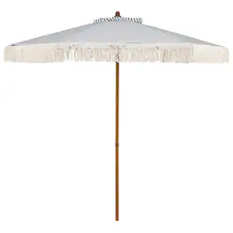 Costway - 7FT Patio Umbrella with Fringe Sun-Protective Polyester Canopy, Cute Beach Umbrella - Blue + White + Natural