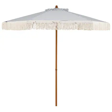 Front. Costway - Costway 7FT Patio Umbrella with Fringe Sun-Protective Polyester Canopy, Cute Beach Umbrella - Blue + White + Natural.