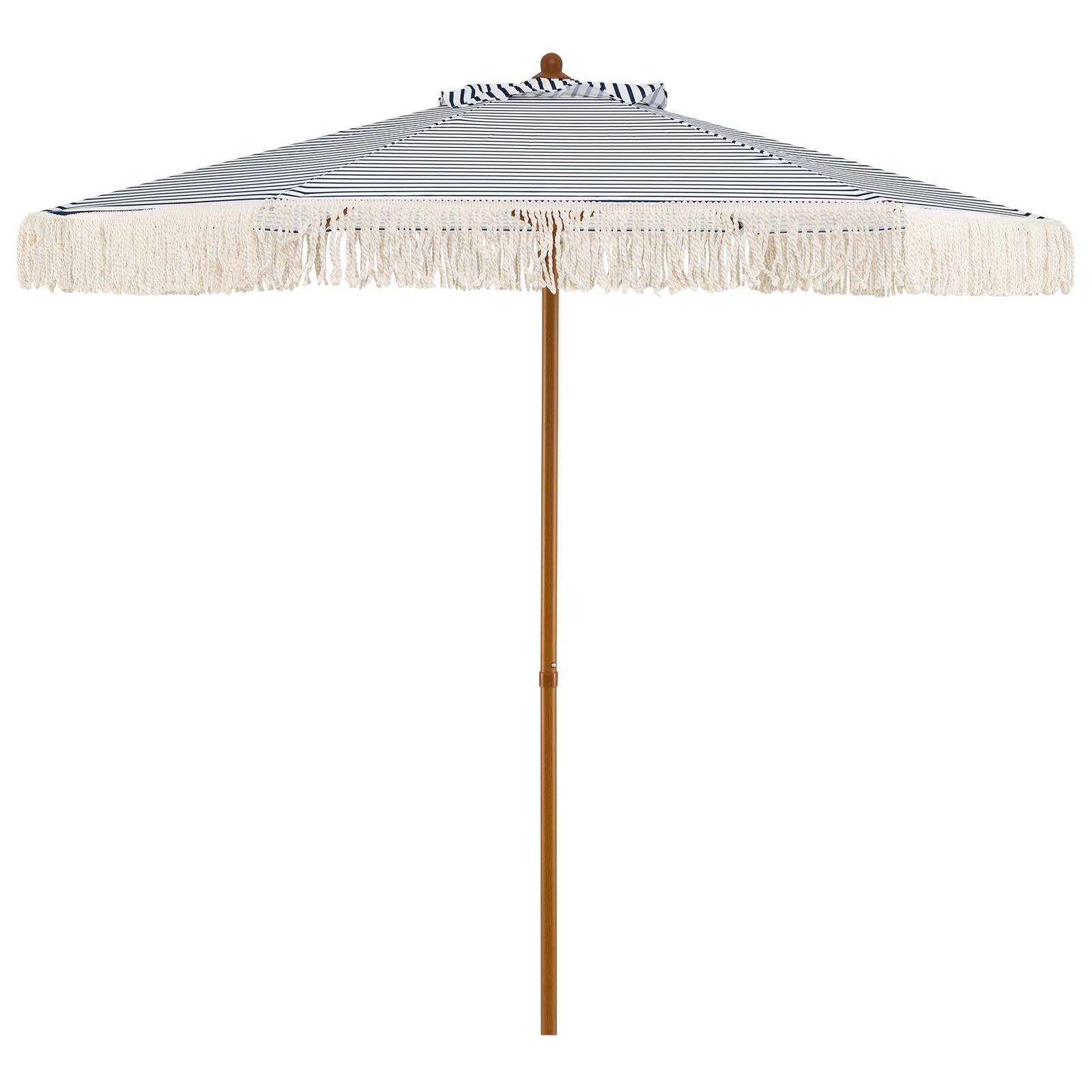 Front. Costway - Costway 7FT Patio Umbrella with Fringe Sun-Protective Polyester Canopy, Cute Beach Umbrella - Blue + White + Natural.