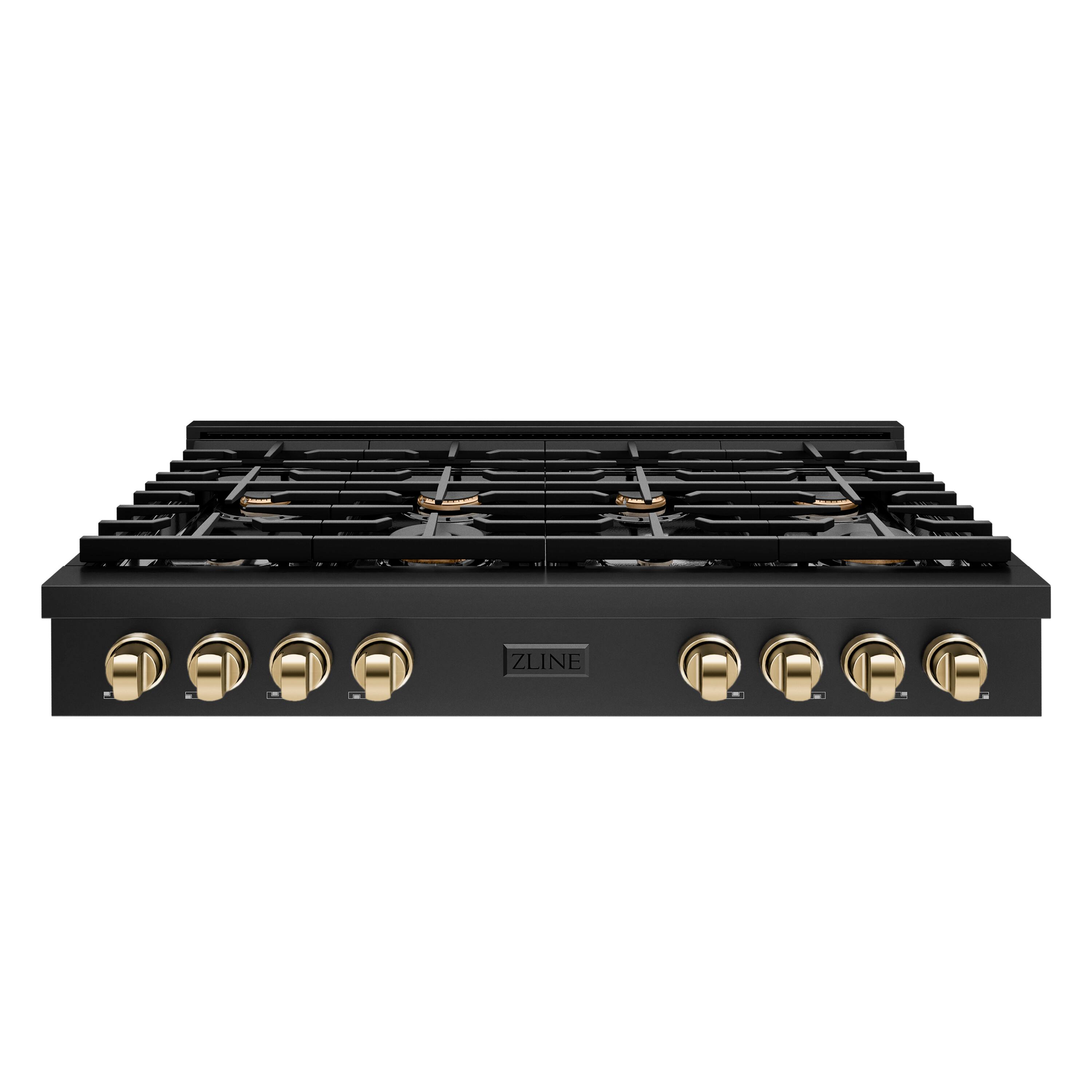 Front. ZLINE - ZLINE 48 in. Autograph Paramount Rangetop with Gold Accents (SRTBZ-48-G) - Black Stainless Steel.