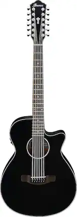 Front. Ibanez - Ibanez AEG Series Single-Cutaway 12-String Acoustic-Electric Guitar, Black.