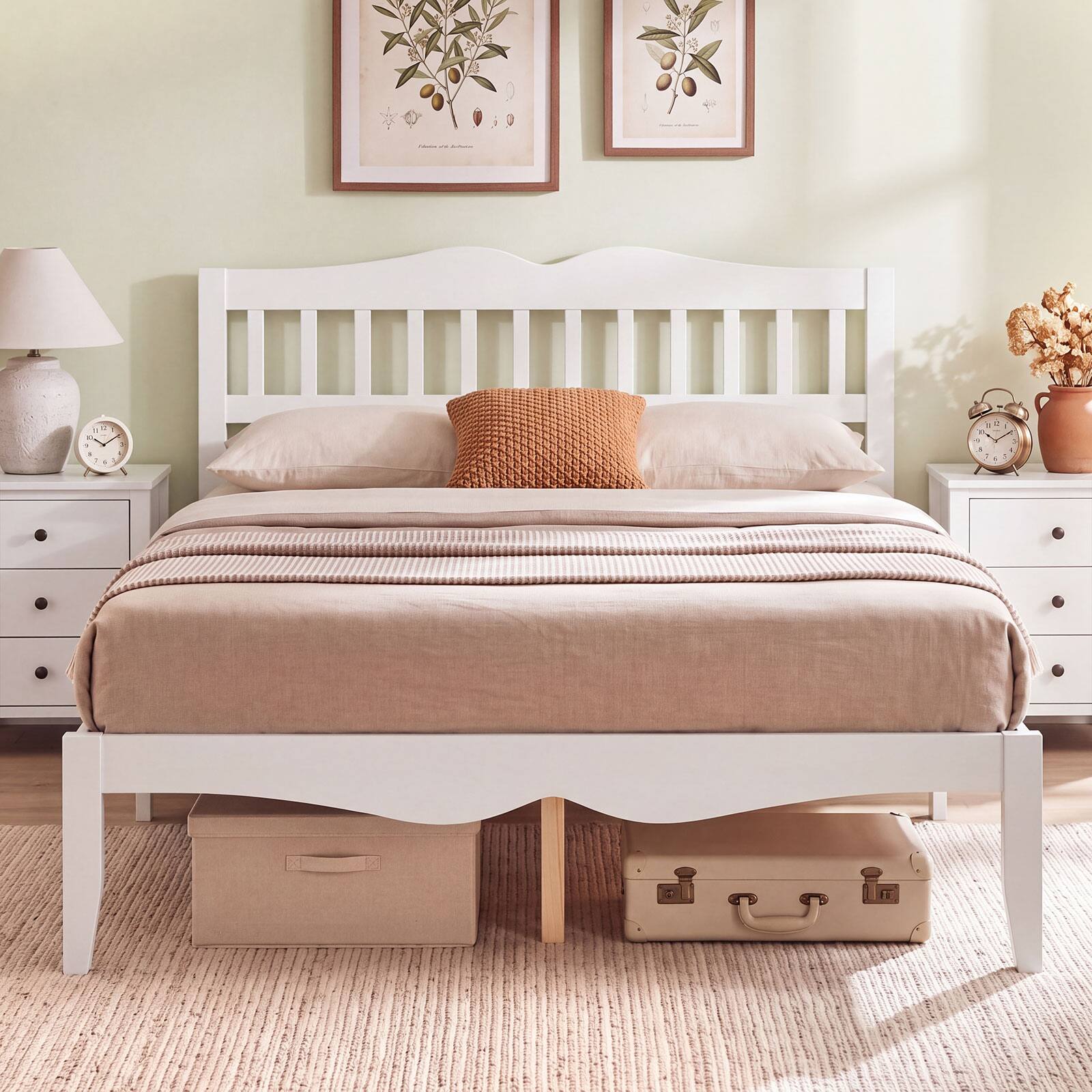Alt View 4. Costway - Costway Full Size Platform Bed with Headboard, Solid Wood Frame, Sturdy Wood Slat Support - White.