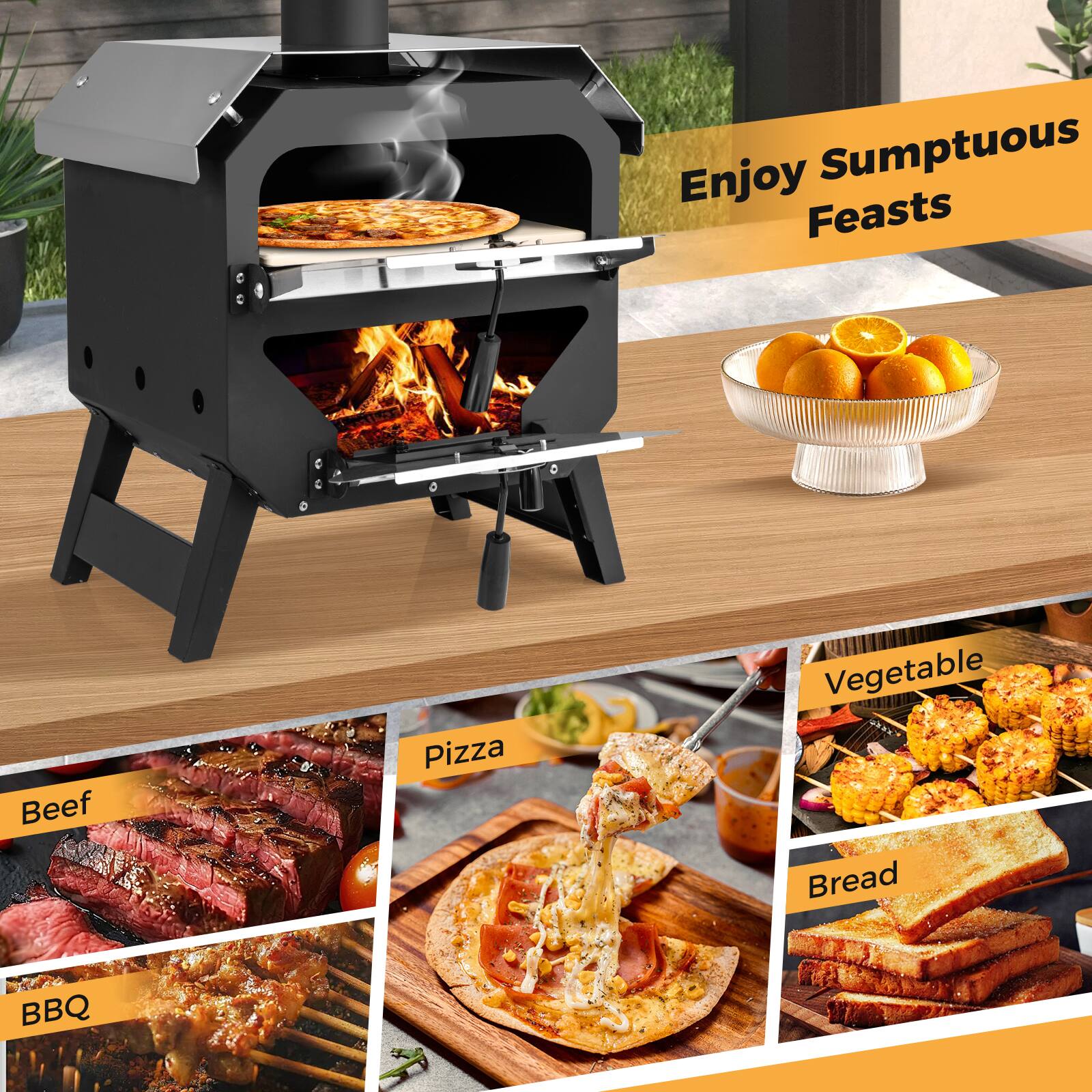 Enjoy Sumptuous Feasts

- Beef
- Pizza
- Vegetable
- Bread
- BBQ