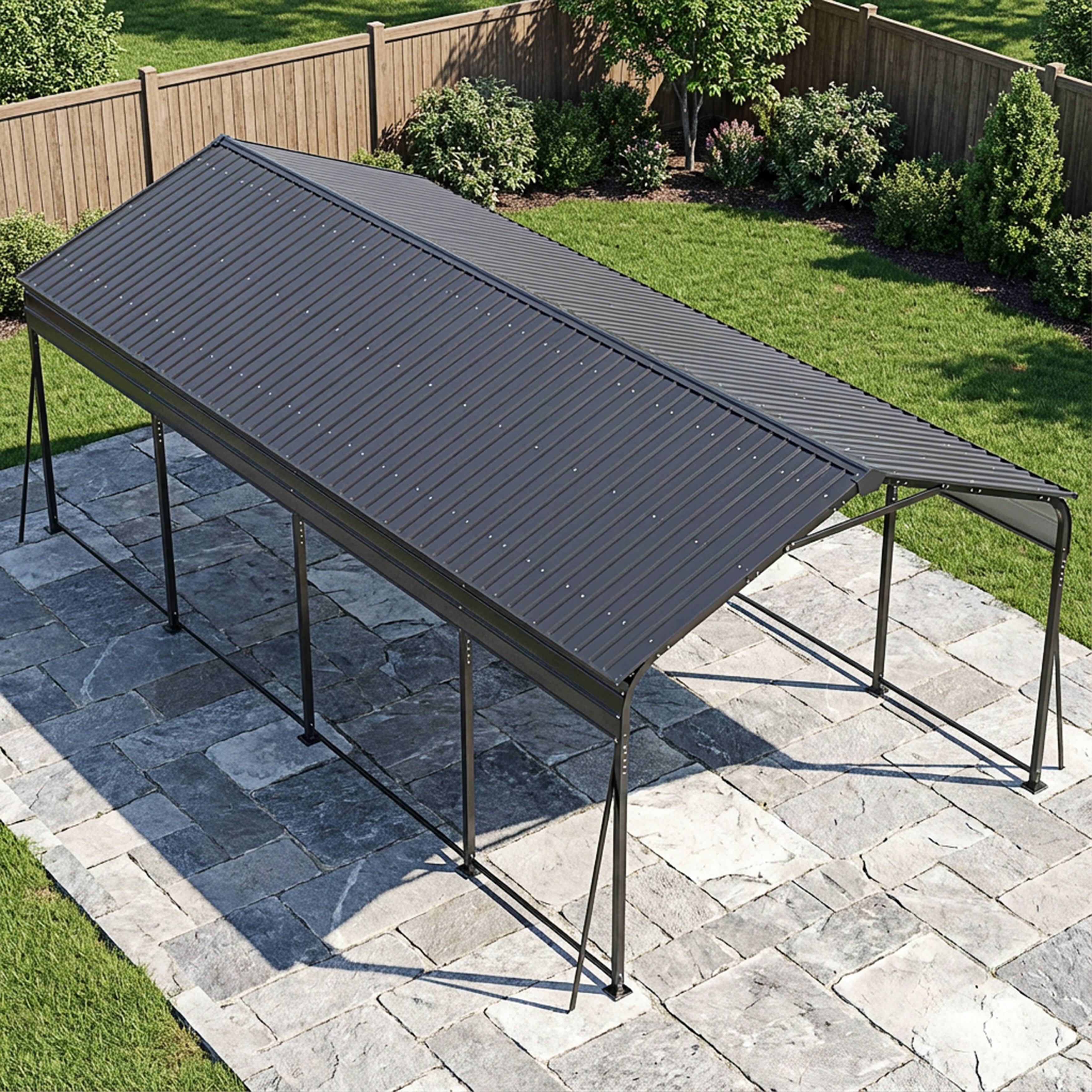 Alt View 9. Nuu Garden - 20 x 12 FT Metal Carport with Enhanced Base Outdoor Heavy Duty Garage, All-Weather Car Canopy and Shelter - Dark Gray.