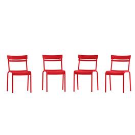Emma + Oliver - Rennes Armless Powder Coated Steel Stacking Dining Chair with 2 Slat Back for Indoor-Outdoor Use - Red