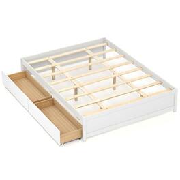Kadyn - Queen Size Bed Frame with Two Convenient Rolling Storage Drawers, Provides Hidden Organization Space for Bedding - White