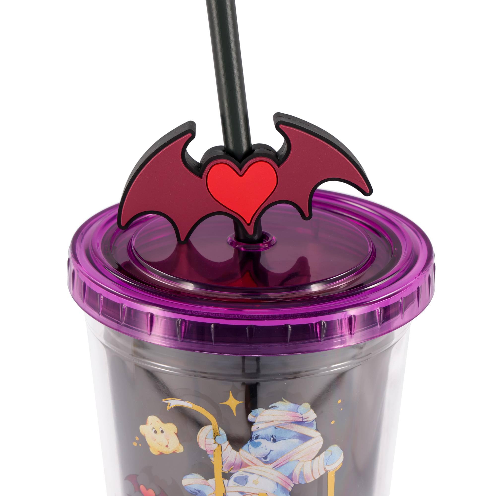 Alt View 1. Silver Buffalo - Care Bears x Universal Monsters 24-Ounce Carnival Cup With Lid and Straw Topper - Black.